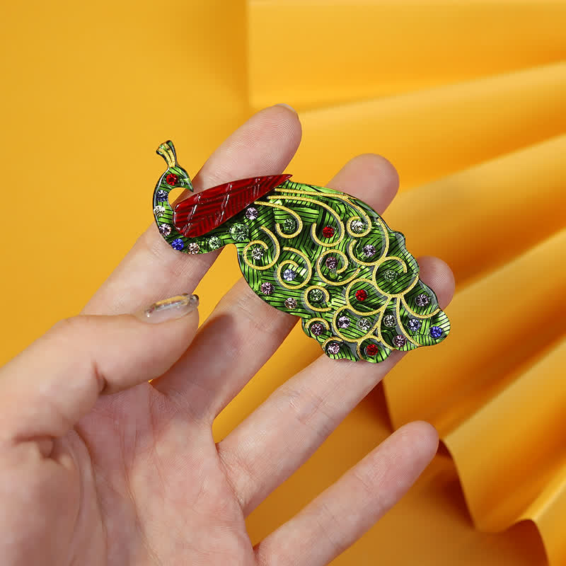 Green Peacock Bird Handmade Acrylic Brooch