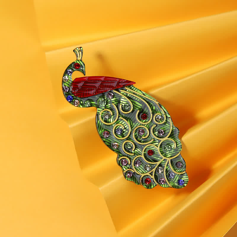 Green Peacock Bird Handmade Acrylic Brooch