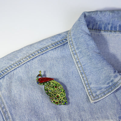 Green Peacock Bird Handmade Acrylic Brooch
