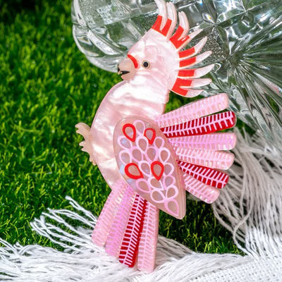 Pink Parrot Bird Handmade Acrylic Brooch