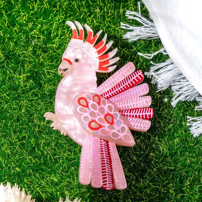 Pink Parrot Bird Handmade Acrylic Brooch