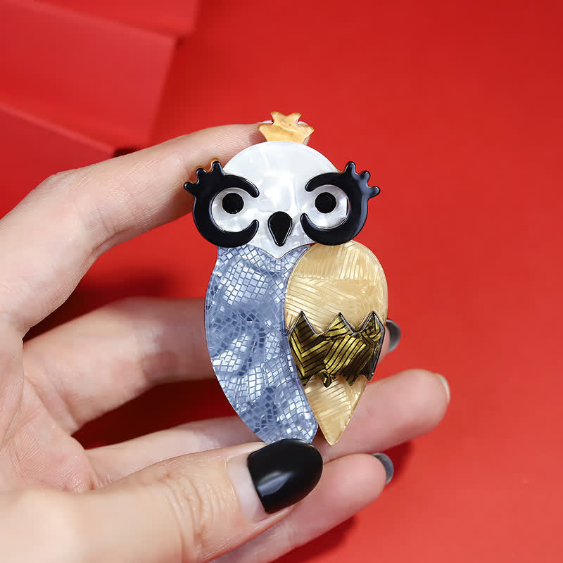 Cute Blue Owl Bird Handmade Acrylic Brooch