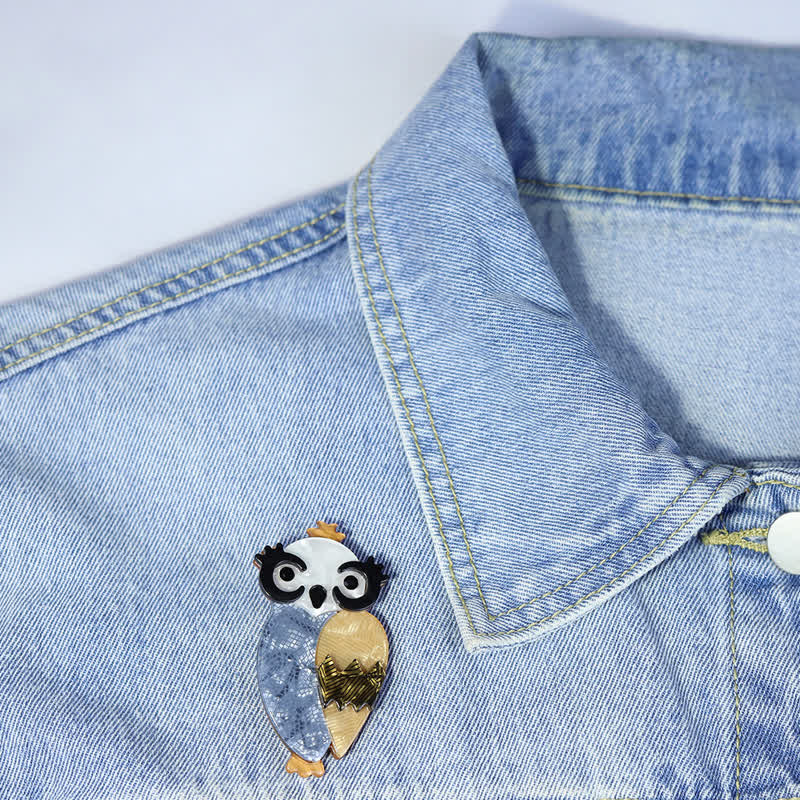 Cute Blue Owl Bird Handmade Acrylic Brooch