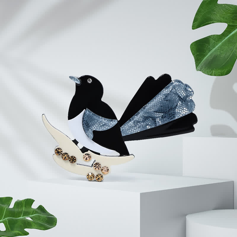 Black & Blue Magpie Bird Handmade Acrylic Brooch