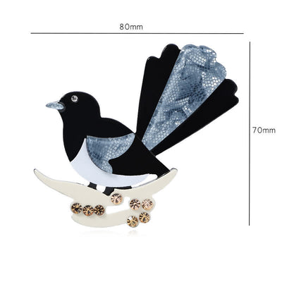 Black & Blue Magpie Bird Handmade Acrylic Brooch