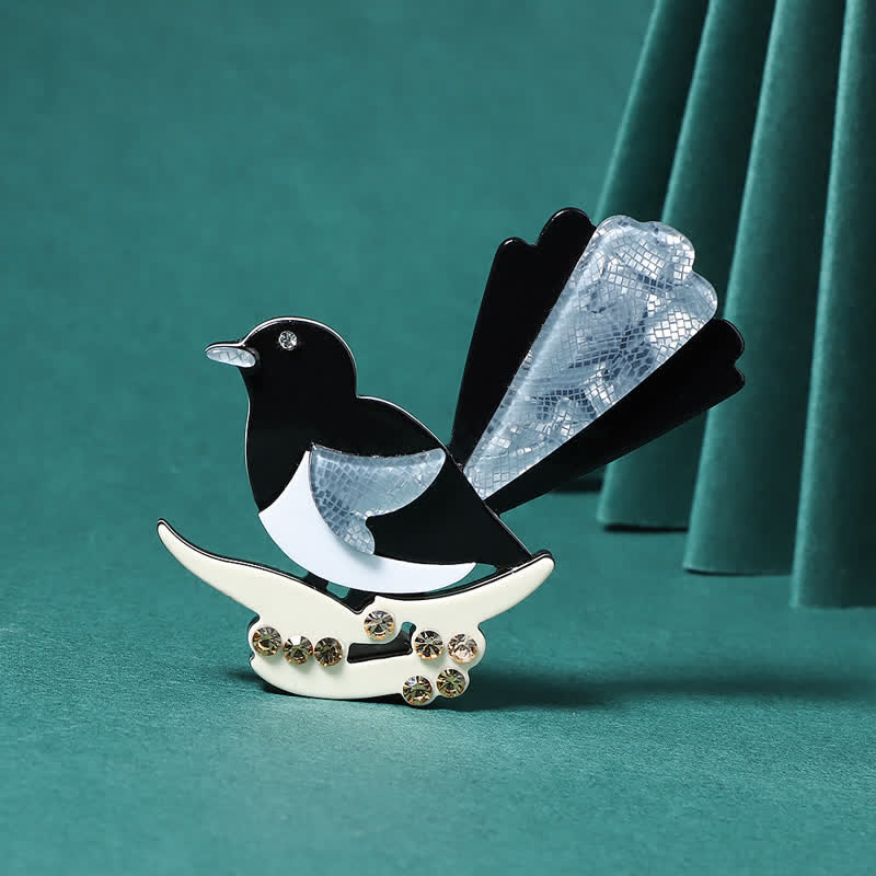 Black & Blue Magpie Bird Handmade Acrylic Brooch