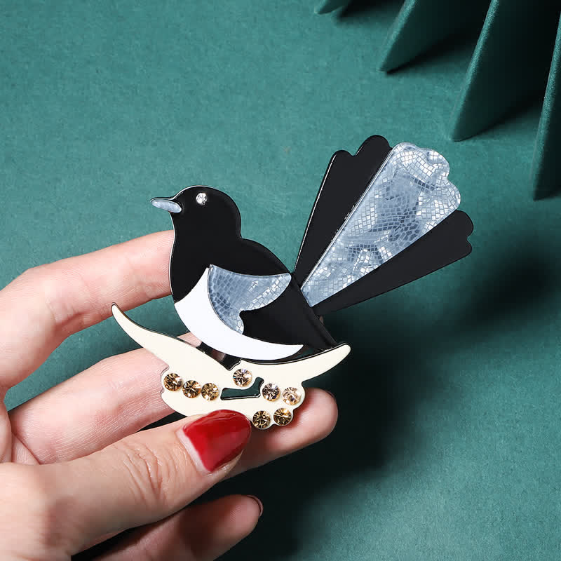 Black & Blue Magpie Bird Handmade Acrylic Brooch