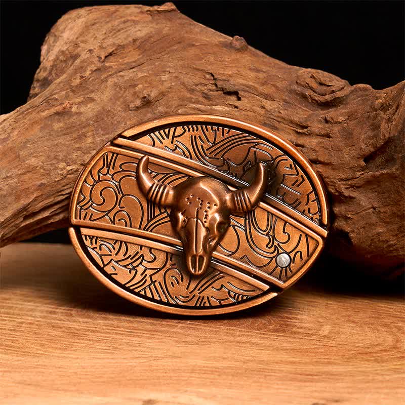 Men's DIY Red Bronze Longhorn Bull Hidden Folding Knife Leather Belt