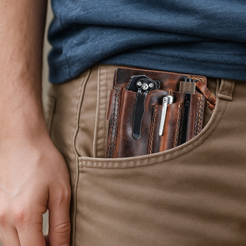 Custom Name EDC Wallet Pocket Organizer Leather Belt Bag