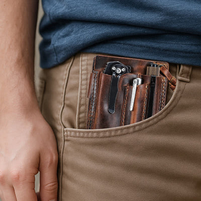 Custom Name EDC Wallet Pocket Organizer Leather Belt Bag