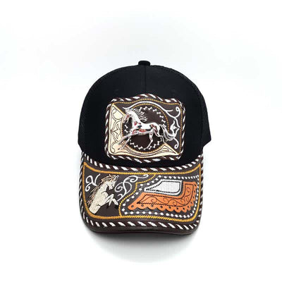 Black 3d Metal Pattern Western Ethnic Fashion Mexican Truck Hat (Pre-Sale)