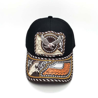 Black 3d Metal Pattern Western Ethnic Fashion Mexican Truck Hat (Pre-Sale)