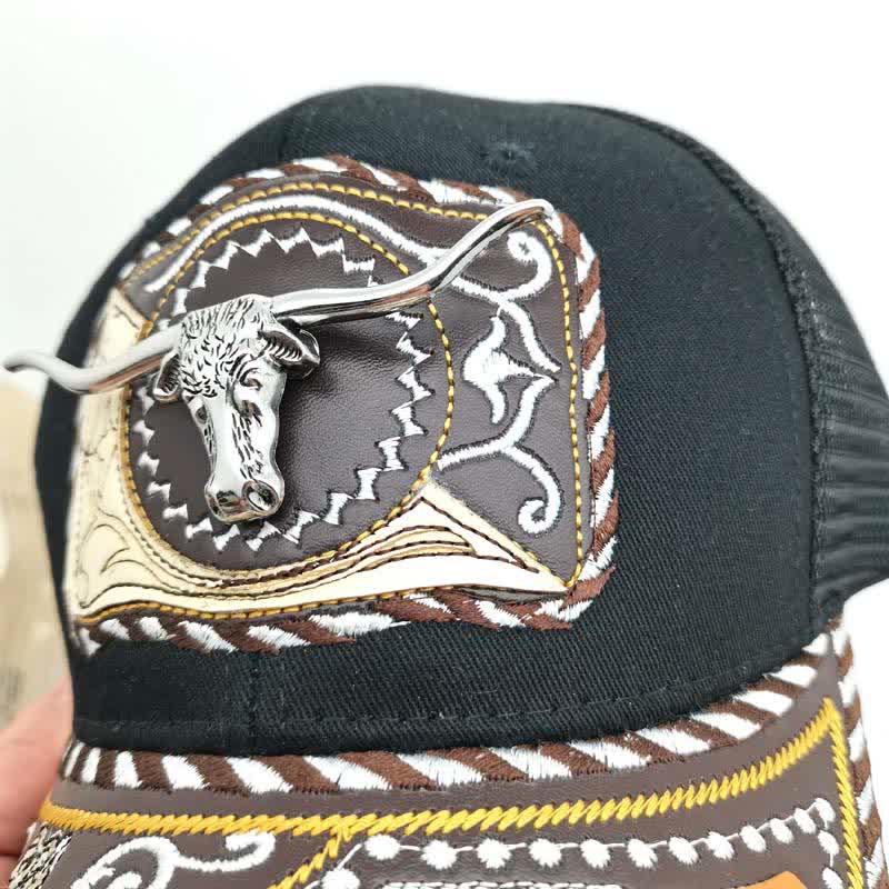 Black 3d Metal Pattern Western Ethnic Fashion Mexican Truck Hat (Pre-Sale)