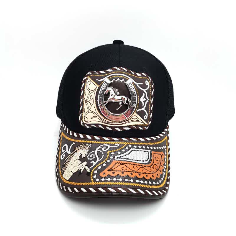 Black 3d Metal Pattern Western Ethnic Fashion Mexican Truck Hat (Pre-Sale)