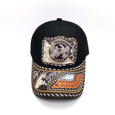 Black 3d Metal Pattern Western Ethnic Fashion Mexican Truck Hat (Pre-Sale)