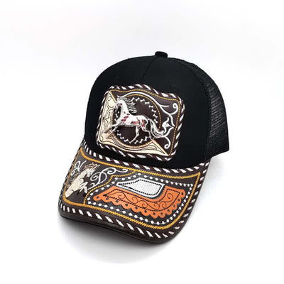 Black 3d Metal Pattern Western Ethnic Fashion Mexican Truck Hat (Pre-Sale)