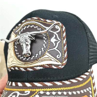 Black 3d Metal Pattern Western Ethnic Fashion Mexican Truck Hat (Pre-Sale)