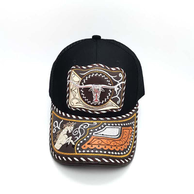 Black 3d Metal Pattern Western Ethnic Fashion Mexican Truck Hat (Pre-Sale)