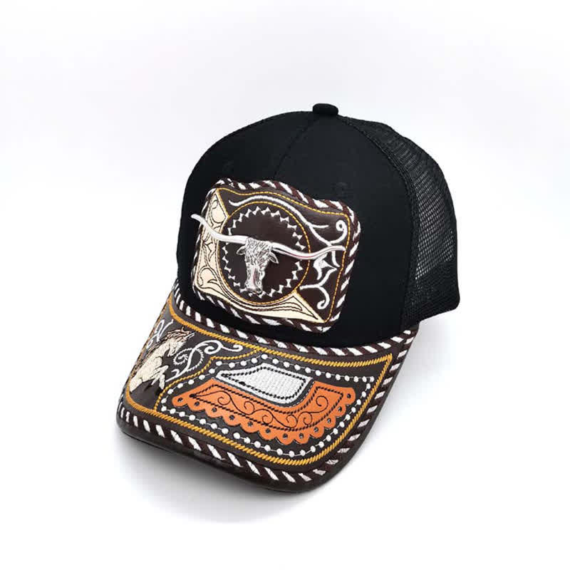 Black 3d Metal Pattern Western Ethnic Fashion Mexican Truck Hat (Pre-Sale)