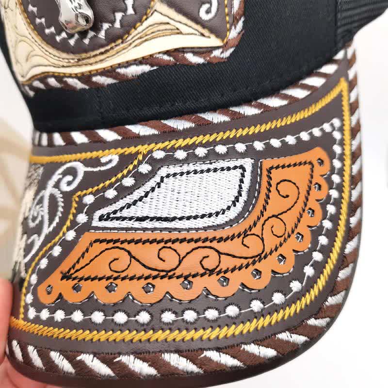Black 3d Metal Pattern Western Ethnic Fashion Mexican Truck Hat (Pre-Sale)