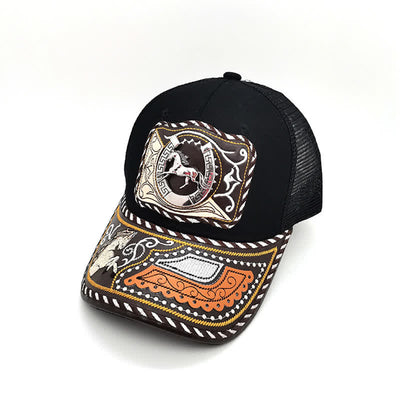 Black 3d Metal Pattern Western Ethnic Fashion Mexican Truck Hat (Pre-Sale)