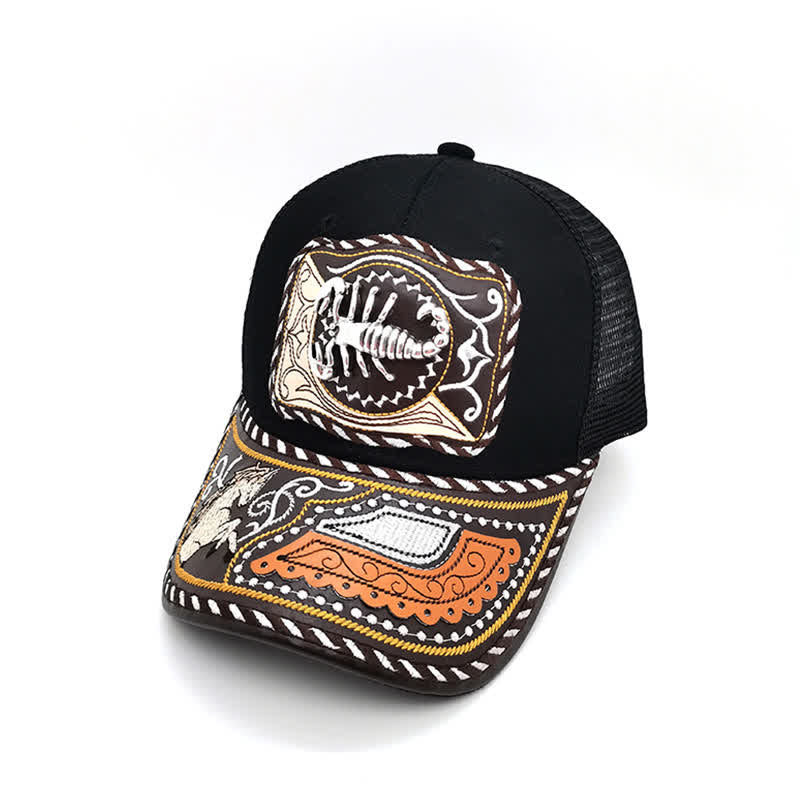 Black 3d Metal Pattern Western Ethnic Fashion Mexican Truck Hat (Pre-Sale)