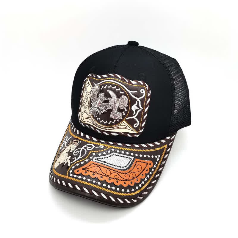 Black 3d Metal Pattern Western Ethnic Fashion Mexican Truck Hat (Pre-Sale)
