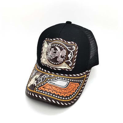 Black 3d Metal Pattern Western Ethnic Fashion Mexican Truck Hat (Pre-Sale)