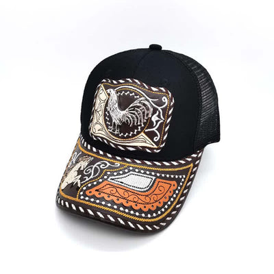 Black 3d Metal Pattern Western Ethnic Fashion Mexican Truck Hat (Pre-Sale)