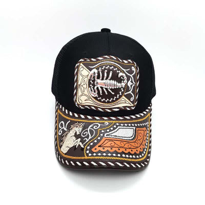Black 3d Metal Pattern Western Ethnic Fashion Mexican Truck Hat (Pre-Sale)