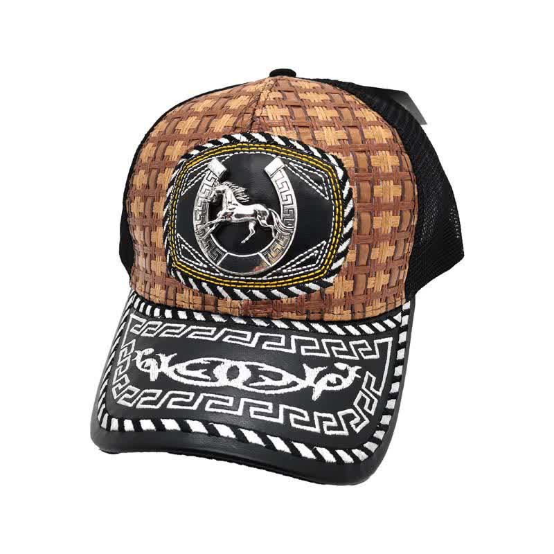 Brown Weave 3d Metal Pattern Mexican Ethnic Mesh Truck Hat (Pre-Sale)