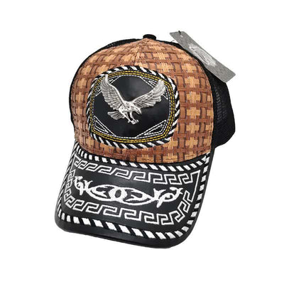 Brown Weave 3d Metal Pattern Mexican Ethnic Mesh Truck Hat (Pre-Sale)