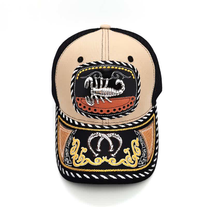 Beige Embroidery 3d Metal Decor Mexican Ethnic Mesh Truck Hat (Pre-Sale)