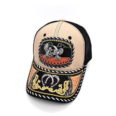 Beige Embroidery 3d Metal Decor Mexican Ethnic Mesh Truck Hat (Pre-Sale)