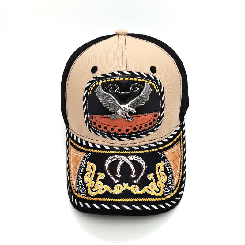 Beige Embroidery 3d Metal Decor Mexican Ethnic Mesh Truck Hat (Pre-Sale)