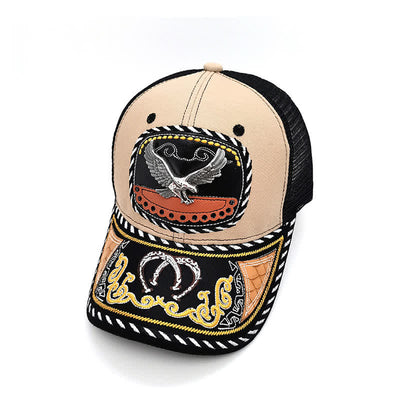 Beige Embroidery 3d Metal Decor Mexican Ethnic Mesh Truck Hat (Pre-Sale)