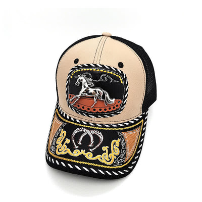 Beige Embroidery 3d Metal Decor Mexican Ethnic Mesh Truck Hat (Pre-Sale)