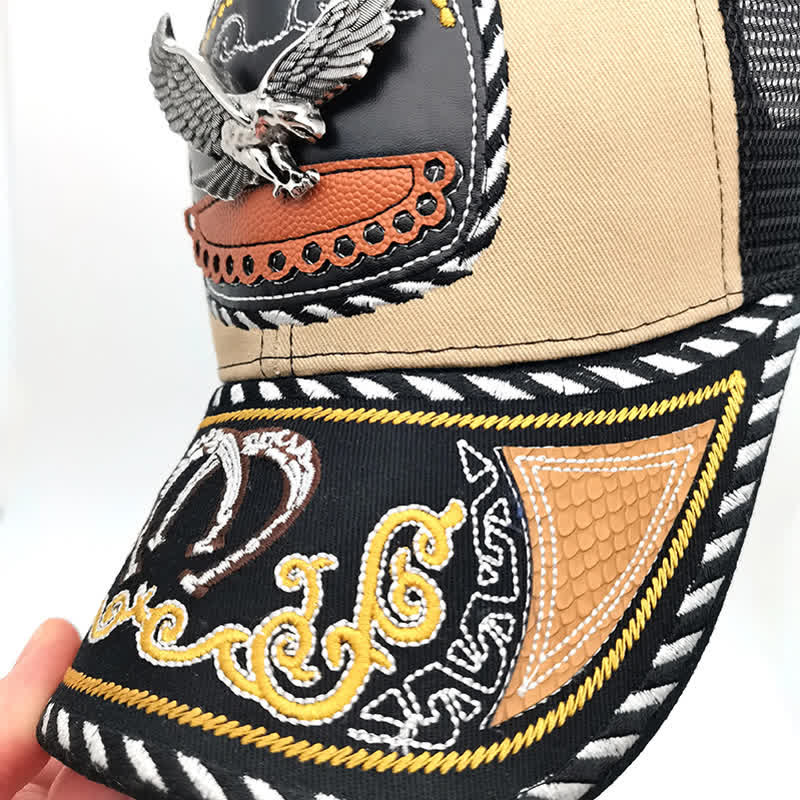 Beige Embroidery 3d Metal Decor Mexican Ethnic Mesh Truck Hat (Pre-Sale)