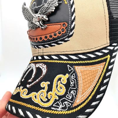 Beige Embroidery 3d Metal Decor Mexican Ethnic Mesh Truck Hat (Pre-Sale)