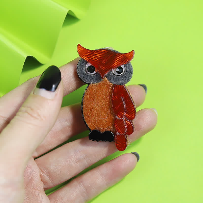Brown Night Owl Cartoon Bird Handmade Acrylic Brooch