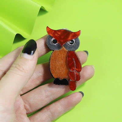 Brown Night Owl Cartoon Bird Handmade Acrylic Brooch