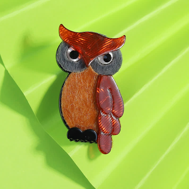Brown Night Owl Cartoon Bird Handmade Acrylic Brooch
