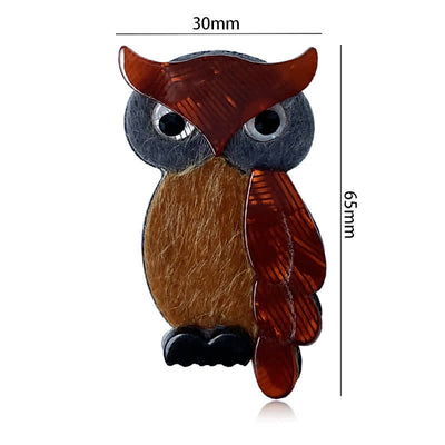 Brown Night Owl Cartoon Bird Handmade Acrylic Brooch