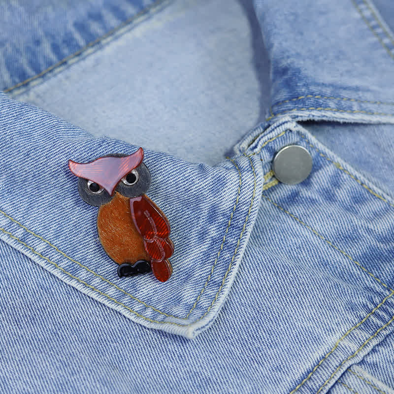 Brown Night Owl Cartoon Bird Handmade Acrylic Brooch