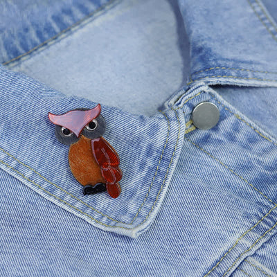 Brown Night Owl Cartoon Bird Handmade Acrylic Brooch