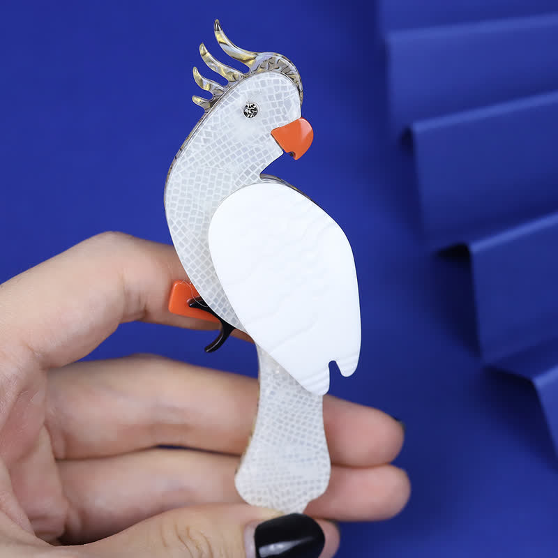 White Parrot Cartoon Bird Handmade Acrylic Brooch