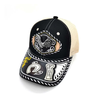 Black 3d Metal Decor Ethnic Mexican Beige Mesh Truck Hat (Pre-Sale)