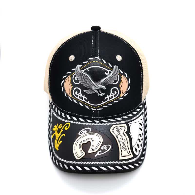 Black 3d Metal Decor Ethnic Mexican Beige Mesh Truck Hat (Pre-Sale)
