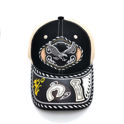 Black 3d Metal Decor Ethnic Mexican Beige Mesh Truck Hat (Pre-Sale)