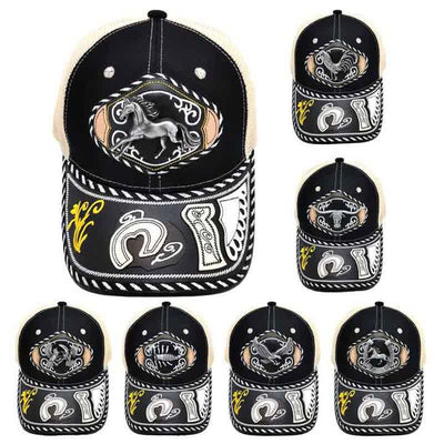 Black 3d Metal Decor Ethnic Mexican Beige Mesh Truck Hat (Pre-Sale)